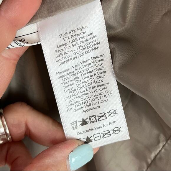 Eddie Bauer Womens Goose Down Puffer Vest Faux Fur Hoodie Yukon Model Sage L - Picture 11 of 13